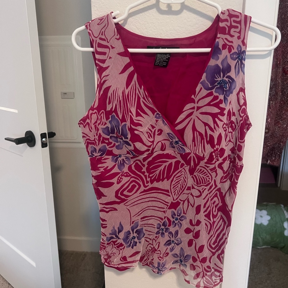 Floral Sleeveless Top in Pink and Purple